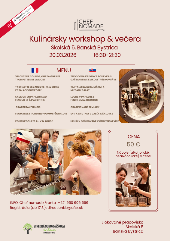 Kulinársky workshop & večera: 20.03.2026, 16:30 - 21:30